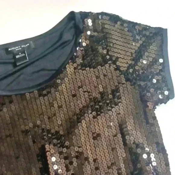 August Silk Womens Elegant Black Sequin Short Sleeve Top - Picture 8 of 12